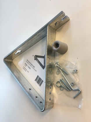 Galvanized metal door catch bracket, with buffer and wind hook.